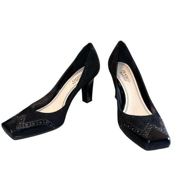Franco Sarto Capital Women 9.5M Black Patent Leather Suede 3" Heel Square Toe - Picture 4 of 9